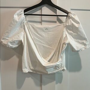White Puff Sleeve Wrap Top